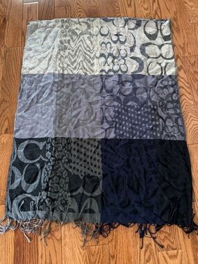 Coach Patchwork Monogram Scarf in Gray & Navy Tones